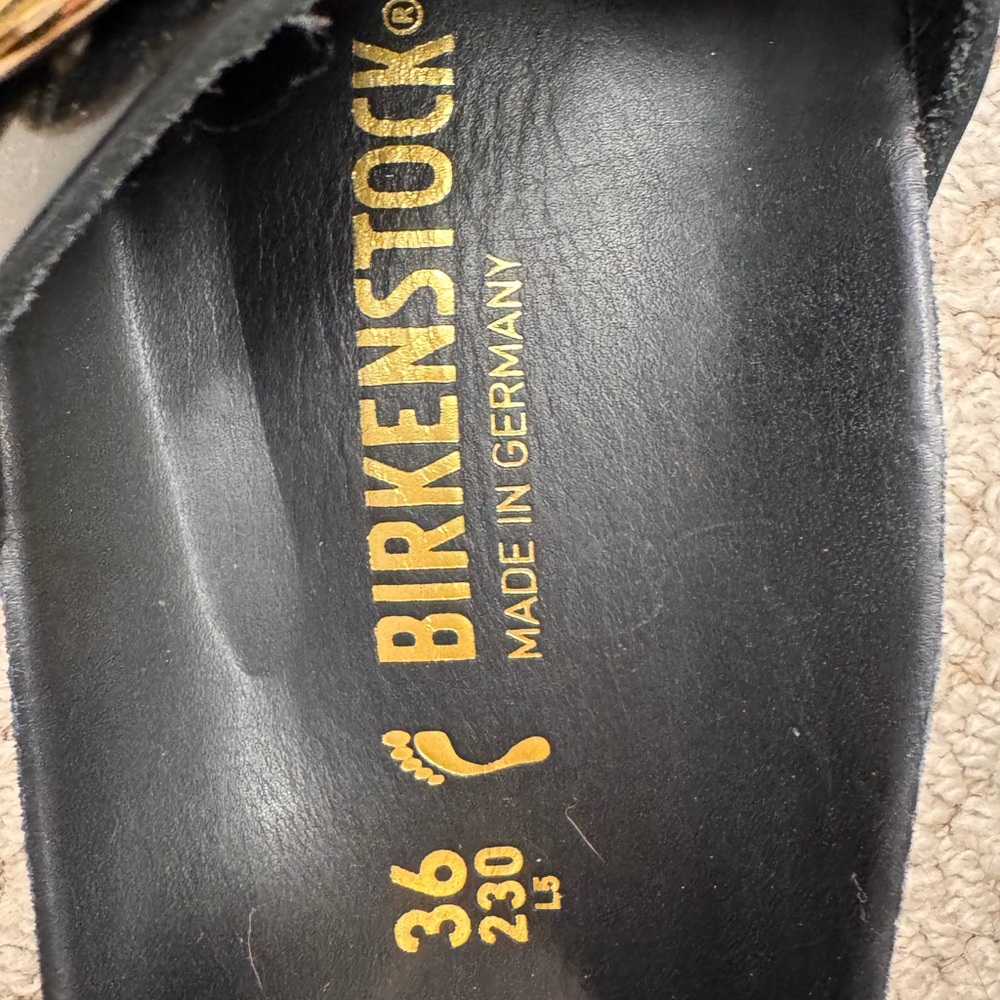 Birkenstock Black Sandals with Gold Buckle - Picture 4 of 6